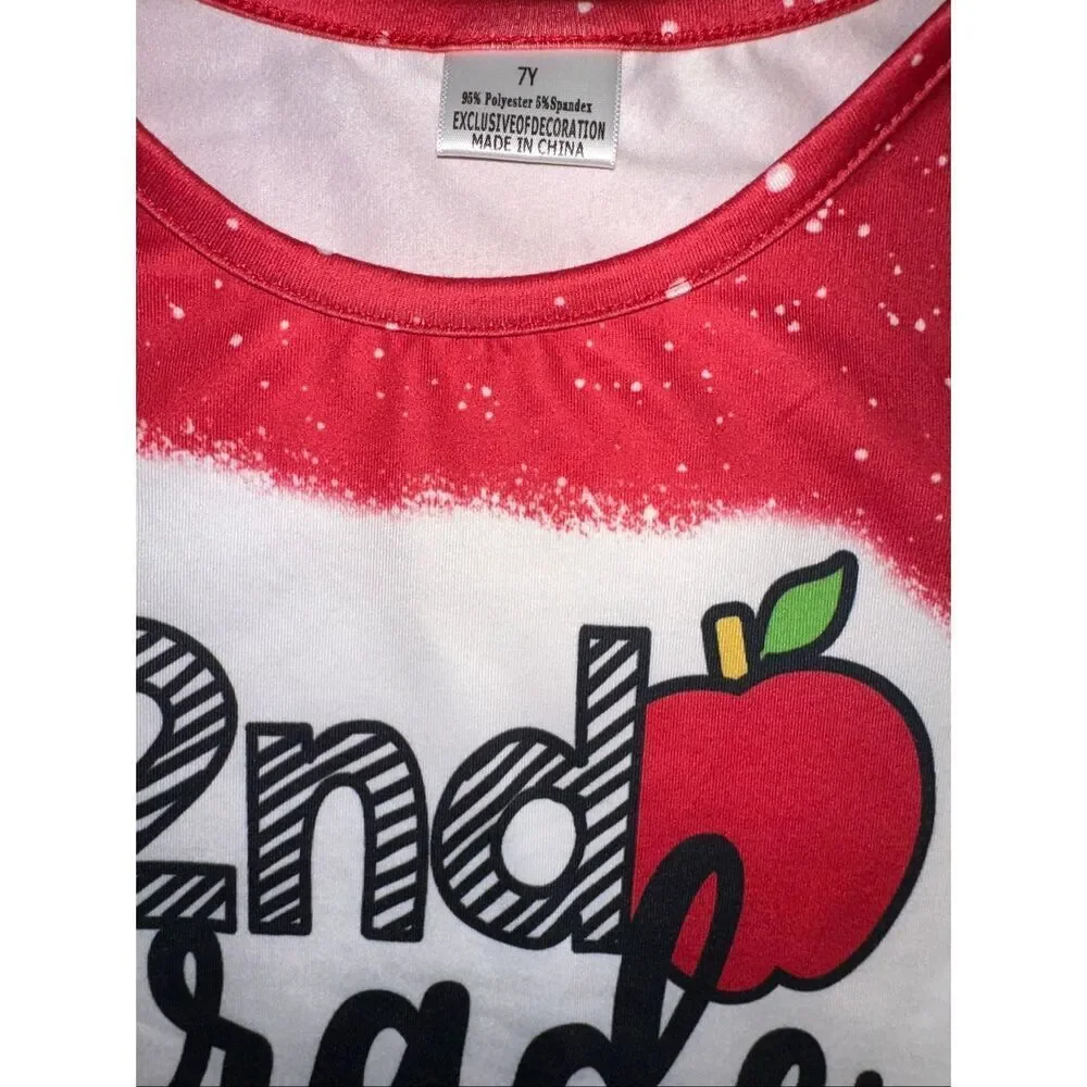 2nd Grade Life Red Bleached Style Graphic Tee Kids Size 7Y t-shirt